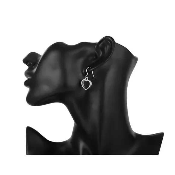 Beautiful Hollow Heart Drop Earrings 925 Sterling Silver - Picture 2 of 6